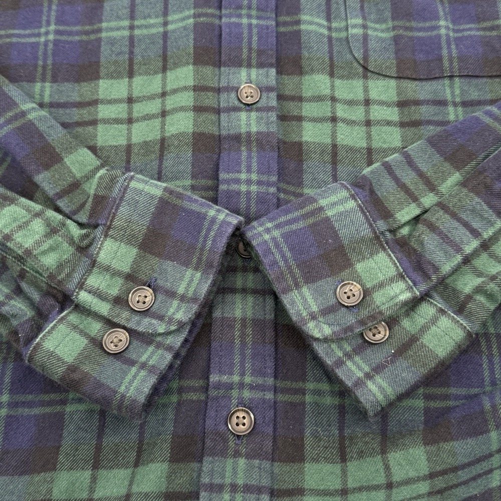Lands' End Men Large Flannel Shirt Black Watch Plaid Cotton Button Down Flagship - Picture 5 of 10